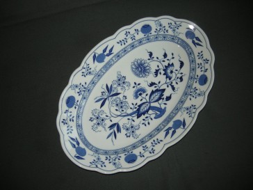 Hütschenreuther Blau Zwiebelmuster vleesschaal 38,5 cm.