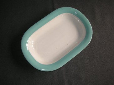 Huizen pastel aqua vleesschaaltje met beschadiging