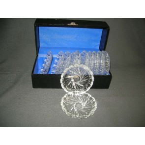 Gebruikt glas - kristal onderzetters 004a. 12 onderzetters in origineel doosje
