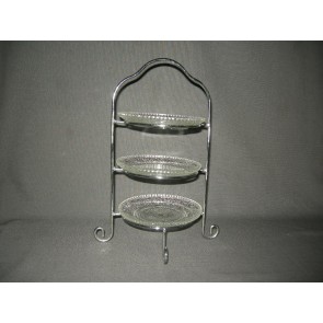 gebruikt glas - kristal presenteerschalen 005. etagère met 3 bordjes