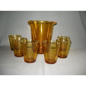 gebruikt glas - kristal geel 005. schenkkan met 6 glazen