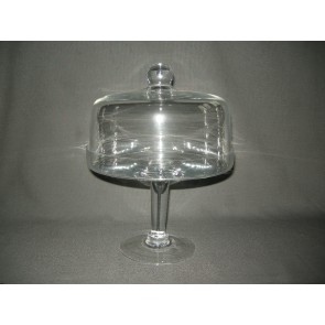 Gebruikt glas - kristal stolpen en schalen met stolp 010. hoge schaal met stolp