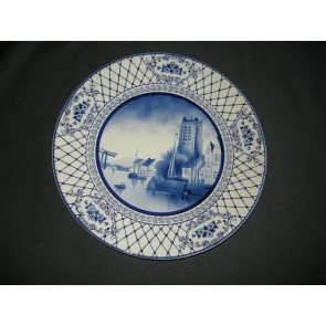 Elsterwerda Keramik blauw - witte wandborden 014. doorsnee 30,5 cm.