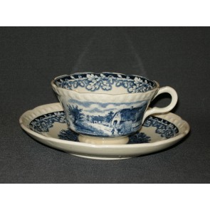 Societé Ceramique Boerenhoeve blauw kop & schotel met minimaal mankementje