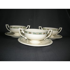 Royal Creamware Recamier groen decorrandje soepkop & schotels